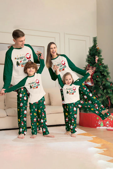 Conjuntos de pijamas a juego con estampado navideño verde oscuro para la familia de Santa